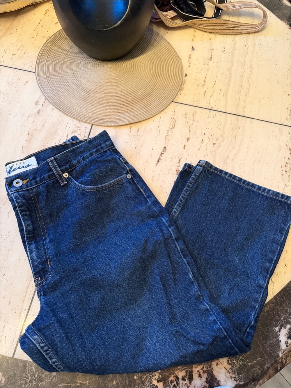 Express Bleus Vintage 2005 Women's Dark Blue Ankle Crop Jeans 100% Cotton